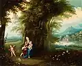 Waldlandschaft mit der Jungfrau Maria, dem Christuskind und dem Hl. Johannes