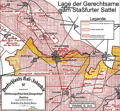Lage der Gerechtsame der im Stadtgebiet von Staßfurt einst bauenden Salzbergwerke