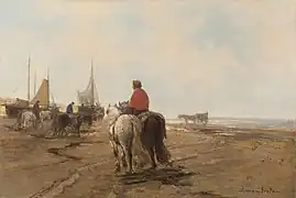Fischer bei der Arbeit am Strand von Katwijk, o. Dat., Öl auf Leinwand, doubliert, 36 × 53 cm, Museum Kunst der Westküste, Alkersum