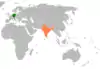Lage von Deutschland und Indien