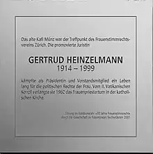 Gedenktafel Gertrud Heinzelmann (früher am Münzplatz 3)