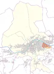 Österreichkarte, Position von Gewerbegebiet Roßau hervorgehoben