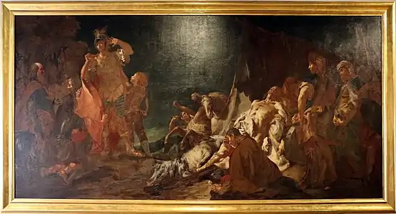 Alexander vor dem Leichnam des Darius, 1746, Öl auf Leinwand, 240 × 480 cm, Ca’ Rezzonico (Museo del Settecento Veneziano), Venedig