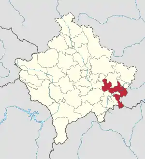 Lage der Gemeinde Gjilan im Kosovo (anklickbare Karte)