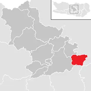 Lage der Gemeinde Glanegg im Bezirk Feldkirchen (anklickbare Karte)
