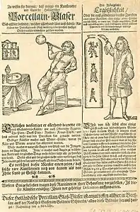 Glasbläser-Flugblatt mit einer „Ergötzlichkeit“, bei der cartesische Taucher genutzt werden, Breslau um 1670