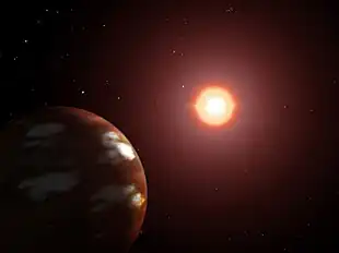 Künstlerische Darstellung von Gliese 436 b und seinem Stern