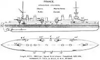 Riss der verbesserten Gloire-Klassefünf Schiffe, 1903/1904 in Dienst gestellt
