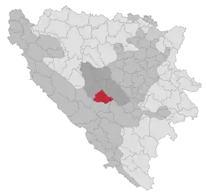 Lage der Gemeinde Gornji Vakuf-Uskoplje in Bosnien und Herzegowina (anklickbare Karte)