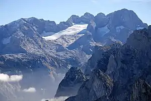 Blick zum Großen Gosaugletscher (links) und Kleinen Gosaugletscher (mittig) 2010