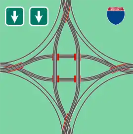 Doppelt überworfenes gotisches Autobahnkreuz