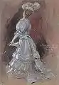 Une dame élégante avec un parasol, Pastellzeichnung, 1905