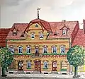 A. Tannigel 1972: Gemälde der Straßenfassade in der ursprünglichen Gestaltung.
