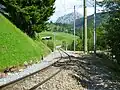 Blick vom Ostportal des Matten-Tunnels zur Brückentrasse. Hinten die Chüpfenflue