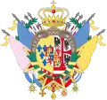 Großes Wappen der Könige von Etrurien 1801–1807 mit Insignien der Orden von St. Stephan, vom Heiligen Geist, Konstantinsorden, Goldenem Vlies, Januariusorden und Karls III.
