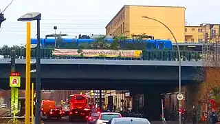 Weihnachtsurwald auf der „Brücke ohne Namen“ am S-Bhf Greifswalder Straße in Berlin-Prenzlauer Berg mit wiedereinpflanzbaren Weihnachtsbäume 2019, im Folgejahr wieder in Wald- und Gartenprojekte ausgepflanzt