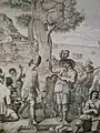 Historische Darstellung des Treffens zwischen Grijalva und Tabscoob