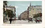 Grimmaischer Steinweg vom Augustusplatz aus in Richtung Johanniskirche, links die Hauptpost, um 1900
