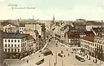 Blick vom Turm der Johanniskirche in den Grimmaischen Steinweg,um 1900