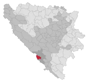 Lage der Gemeinde Grude (Bosnien und Herzegowina) in Bosnien und Herzegowina (anklickbare Karte)