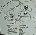 Zeichnung der Burg von 1719 mit Beschriftung der Gebäude
