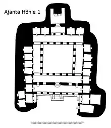 Grundriss der Vihara-Halle 1 in Ajanta