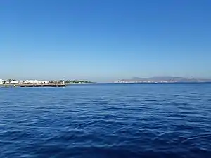 Blick von der Stadt Kos auf einen Teil des Golf von Kos Richtung Cap Ammoudia und 
die türkische Küste