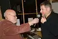 Verleihung Papierener Gustl 2014 v. l. n. r. Herbert Wilfinger interviewt Regisseur Andreas Prochaska