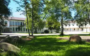 Schulhof und Gebäude des Gymnasiums Lindenberg