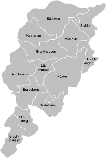 Lage der Ortsteile innerhalb des Stadtgebietes von Höxter