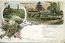 Restauration Hürther Thalmühle (1897) Letzte Mühlennutzung (siehe auch den Schlot der Dampfmaschine).
