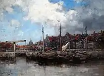 Hafenansicht, signiert „J. van Couver“