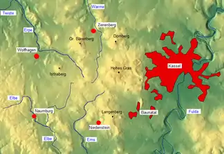 Habichtswälder Bergland mit dem Langenberg im Süden