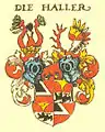 Das gemehrte Wappen der Haller von Hallerstein (1528) in Siebmachers Wappenbuch von 1605
