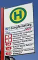 Hamburger Haltestellenschilder(hier: Jungfernstieg); Zeichen 224 entspricht nicht genau den Vorgaben der StVO