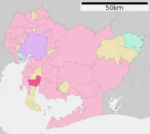 Lage Handa (Aichi)s in der Präfektur
