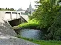 Blick von der Aubebrücke zur Kirche
