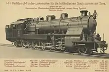 Kapspur-Heiß­dampf-Tenderloko­motive mit der Achsfolge 1F1 für die hollän­dischen Staatsbah­nen auf Java (Niederländisch-Indien); Sammelkarte von Alpers jun.