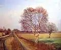Feldweg und Birke im Herbst (Ölgemälde, 1920)