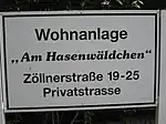 Schild für die Wohnanlage „Am Hasenwäldchen“