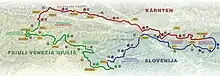 Hauptroute des Julius Kugy Alpine Trail auf einen Blick (Reliefbild)
