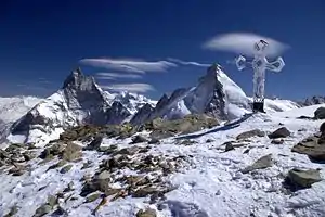 Blick auf Matterhorn und Dent d’Hérens von der Tête Blanche