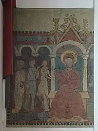 Die Seccomalerei war 1380 gemalt worden und zeigt Christus auf einer Thronbank, wobei Maria Magdalena vor ihm kniet und ihm die Füße wäscht.