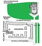 Ausgeführter Entwurf mit Standort des alten Stadttheaters am Nordende der Allee in Heilbronn