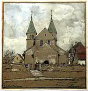 St. Peter und Paul auf der Insel Reichenau,Mischtechnik, Bleistift, Aquarell auf Tonpapier