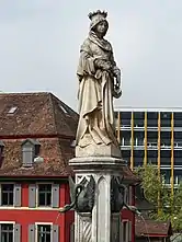 Heinrich Rudolf Meili (1827–1882) Bildhauer, Standbild der heiligen Elisabeth, Elisabeth von Thüringen, (1861–63), Klosterberg-Elisabethenstrasse, Basel. 47° 33′ 9.47″ N, 7° 35′ 28.47″ E