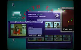 Ein alter Computer-Desktop mit zahlreichen geöffneten Dateien und Dokumenten. Auf einer offenen Videovorschau steht der Benutzer-Tag „Nervous?“ („Nervös?“)