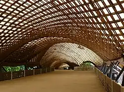 Multihalle in Mannheim, Gitterschale aus Holz, u. a. von Frei Otto