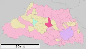 Lage Higashimatsuyamas in der Präfektur