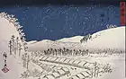 Utagawa Hiroshige, Snow falling on a town, ca. 1833, Ukiyo-e Druck